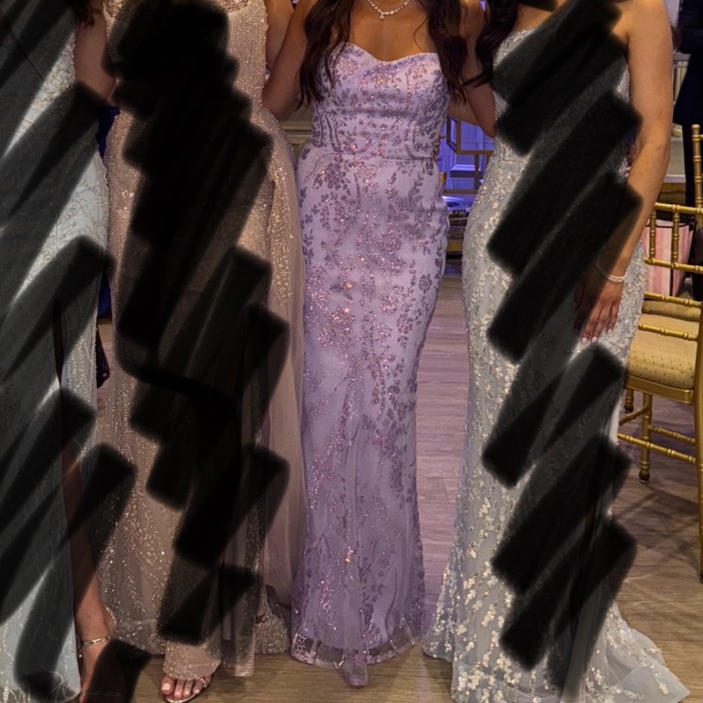 Couture Purple Sequin Evening Gown Dress